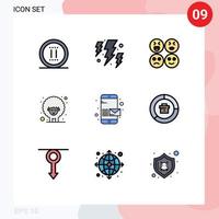 9 User Interface Filledline Flat Color Pack of modern Signs and Symbols of phone email emojis spring lamb Editable Vector Design Elements