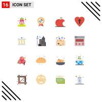 16 User Interface Flat Color Pack of modern Signs and Symbols of service building apple bank love Editable Pack of Creative Vector Design Elements