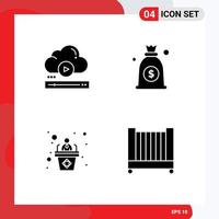 Set of 4 Modern UI Icons Symbols Signs for video employee cloud money speech Editable Vector Design Elements