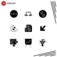 Set of 9 Commercial Solid Glyphs pack for document puzzle ecology recycle puzzle Editable Vector Design Elements