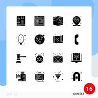 16 Universal Solid Glyphs Set for Web and Mobile Applications iot internet website location e Editable Vector Design Elements