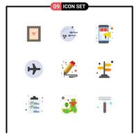 Flat Color Pack of 9 Universal Symbols of business flying online airport aero plane Editable Vector Design Elements