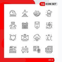 Creative Set of 16 Universal Outline Icons isolated on White Background Creative Black Icon vector background