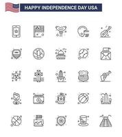 USA Independence Day Line Set of 25 USA Pictograms of american music food guiter football Editable USA Day Vector Design Elements