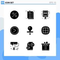 Modern 9 solid style icons Glyph Symbols for general use Creative Solid Icon Sign Isolated on White Background 9 Icons Pack Creative Black Icon vector background