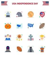 16 USA Flat Signs Independence Day Celebration Symbols of map pumpkin ball food protection Editable USA Day Vector Design Elements