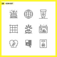 9 Icon Set. Simple Line Symbols. Outline Sign on White Background for Website Design Mobile Applications and Print Media. vector