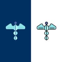 símbolo médico iconos de cuidado de la salud del corazón plano y conjunto de iconos rellenos de línea vector fondo azul