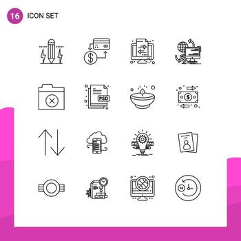 16 Universal Outline Signs Symbols of remote control credit access transaction Editable Vector Design Elements
