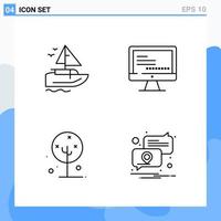 Modern 4 Line style icons Outline Symbols for general use Creative Line Icon Sign Isolated on White Background 4 Icons Pack Creative Black Icon vector background