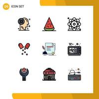 conjunto de 9 iconos de interfaz de usuario modernos símbolos signos para antibióticos sanitarios frutas potencia molécula elementos de diseño vectorial editables vector