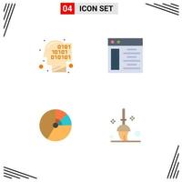 Group of 4 Modern Flat Icons Set for binary chart recognition server finance Editable Vector Design Elements