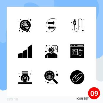 Set of 9 Vector Solid Glyphs on Grid for office blocks buildings paper architecture wire Editable Vector Design Elements