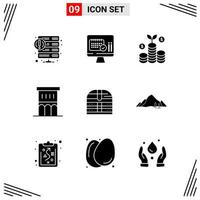 9 Icons Solid Style Grid Based Creative Glyph Symbols for Website Design Simple Solid Icon Signs Isolated on White Background 9 Icon Set Creative Black Icon vector background