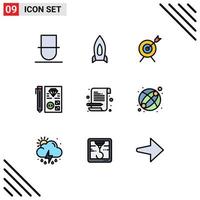 9 User Interface Filledline Flat Color Pack of modern Signs and Symbols of letter planning travel development coding Editable Vector Design Elements