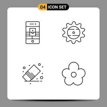 Set of 4 Modern UI Icons Symbols Signs for call delete video cap remove Editable Vector Design Elements