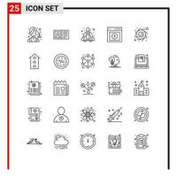 Group of 25 Lines Signs and Symbols for user interface info communication game Editable Vector Design Elements