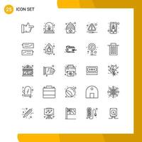 User Interface Pack of 25 Basic Lines of chat user lotus phone attention Editable Vector Design Elements