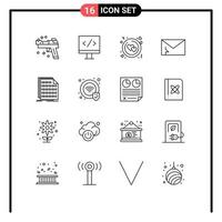 16 User Interface Outline Pack of modern Signs and Symbols of code spam love security infected Editable Vector Design Elements