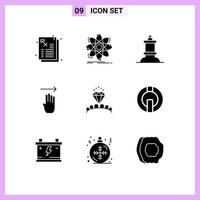 grupo de 9 signos y símbolos de glifos sólidos para el ajedrez de diamantes del corazón a la derecha cuatro elementos de diseño de vectores editables