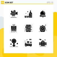 Editable Vector Line Pack of 9 Simple Solid Glyphs of menu vehicle bell service train Editable Vector Design Elements