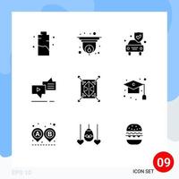 9 Universal Solid Glyph Signs Symbols of speech marketing information connection shield Editable Vector Design Elements