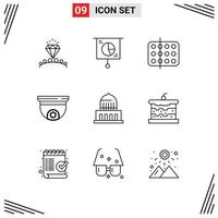 Group of 9 Outlines Signs and Symbols for security device trade cam medicine Editable Vector Design Elements