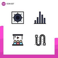 Modern Set of 4 Filledline Flat Colors Pictograph of control team analytics presentation construction Editable Vector Design Elements