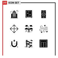 Group of 9 Modern Solid Glyphs Set for interior desk application transform arrow Editable Vector Design Elements