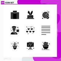 Mobile Interface Solid Glyph Set of 9 Pictograms of align love goal hearts delivery Editable Vector Design Elements