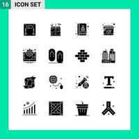 16 Thematic Vector Solid Glyphs and Editable Symbols of setting computer address business date Editable Vector Design Elements