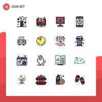 Modern Set of 16 Flat Color Filled Lines Pictograph of smartphone mobile system devices print Editable Creative Vector Design Elements