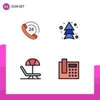 Modern Set of 4 Filledline Flat Colors and symbols such as call summer support up phone Editable Vector Design Elements