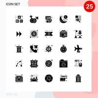 Set of 25 Commercial Solid Glyphs pack for line night mobile moon clock Editable Vector Design Elements