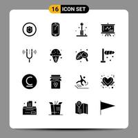 Mobile Interface Solid Glyph Set of 16 Pictograms of management chart samsung business play Editable Vector Design Elements