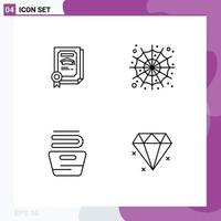 Pack of 4 creative Filledline Flat Colors of degree clothes graduate spider web washing Editable Vector Design Elements