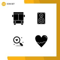 4 Universal Solid Glyphs Set for Web and Mobile Applications automobile search vehicle loudspeaker heart Editable Vector Design Elements