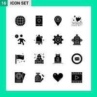 paquete de 16 símbolos de glifo de conjunto de iconos de estilo sólido para imprimir signos creativos aislados en fondo blanco 16 conjunto de iconos fondo de vector de icono negro creativo