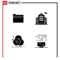 4 User Interface Solid Glyph Pack of modern Signs and Symbols of folder alignment storage corporation geometry Editable Vector Design Elements