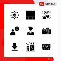 Creative Set of 9 Universal Glyph Icons isolated on White Background Creative Black Icon vector background