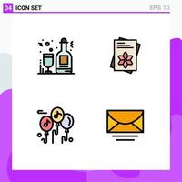 4 Creative Icons Modern Signs and Symbols of alcohol music wine flower mail Editable Vector Design Elements