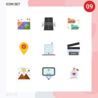 Set of 9 Modern UI Icons Symbols Signs for monitor pointer folder map sharing Editable Vector Design Elements