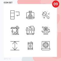 Pack of 9 Modern Outlines Signs and Symbols for Web Print Media such as service bed mallet crane architecture Editable Vector Design Elements