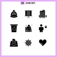 Mobile Interface Solid Glyph Set of 9 Pictograms of bag journey building been smart Editable Vector Design Elements