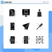 Modern 9 solid style icons Glyph Symbols for general use Creative Solid Icon Sign Isolated on White Background 9 Icons Pack Creative Black Icon vector background