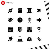 Set of 16 Vector Solid Glyphs on Grid for check message log mail right Editable Vector Design Elements