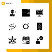 9 Icon Set Solid Style Icon Pack Glyph Symbols isolated on White Backgound for Responsive Website Designing Creative Black Icon vector background