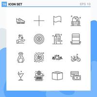 Mobile Interface Outline Set of 16 Pictograms of dollar taxi basic pin gps Editable Vector Design Elements