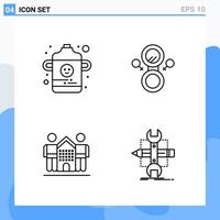 Modern 4 Line style icons Outline Symbols for general use Creative Line Icon Sign Isolated on White Background 4 Icons Pack Creative Black Icon vector background