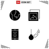 4 Icons Solid Style Grid Based Creative Glyph Symbols for Website Design Simple Solid Icon Signs Isolated on White Background 4 Icon Set Creative Black Icon vector background